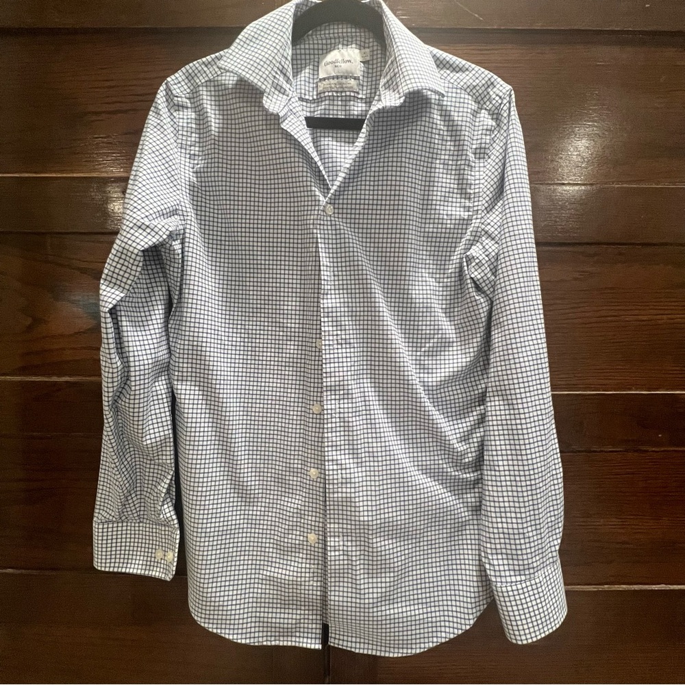 ✅ 5/$25 Goodfellow & Co small Blue white checked Button Down Shirt cotton blend